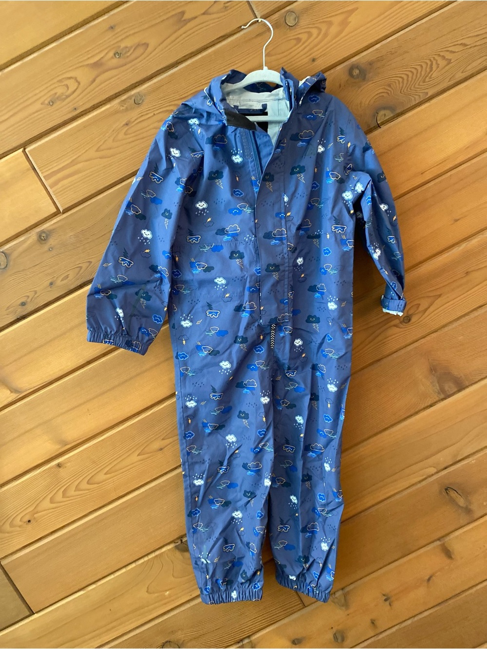 One-Piece Rain Suit with Playful Cloud Print